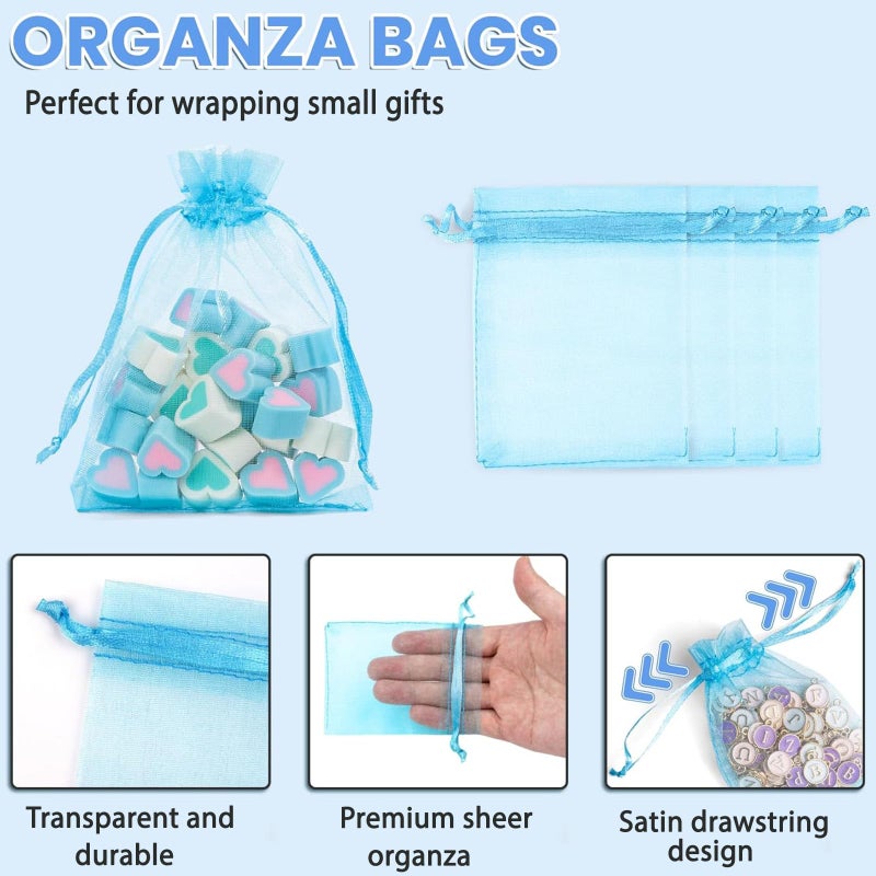 Bezall 50Pcs Lake Blue Organza Bags 3x4 Inch, Small Mesh Bags Drawstring Gift Bag Baby Shower Wedding Party Favor Bag Jewelry Candy Pouches - Image 4